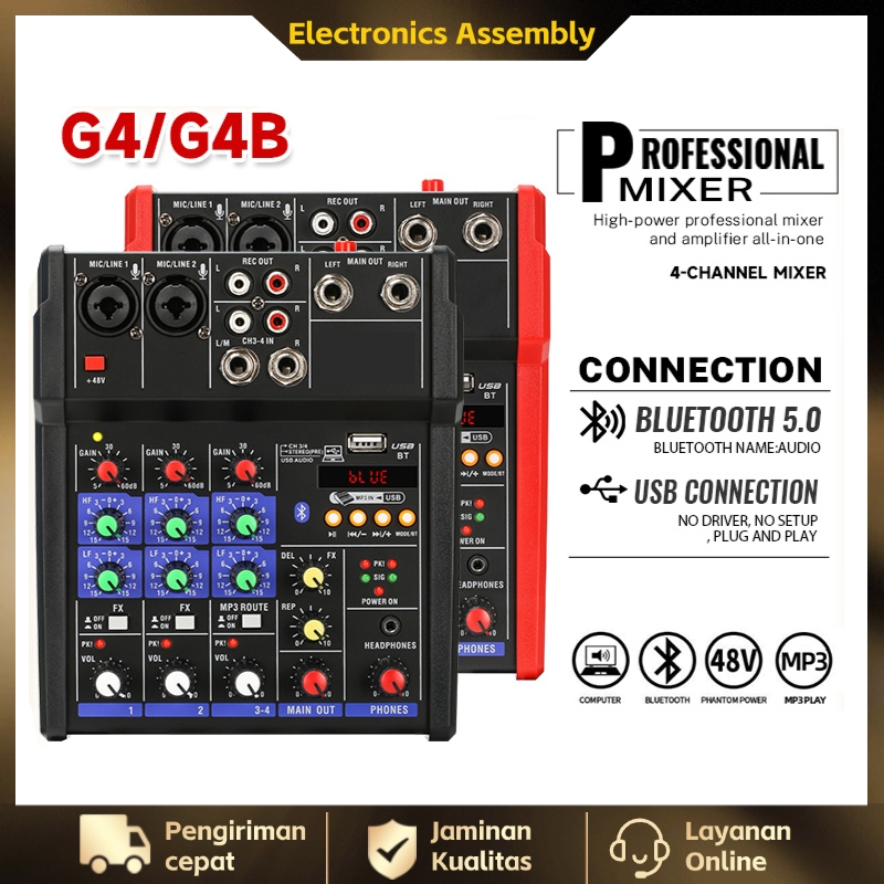 Saluran Profesional Mixer Portabel AUDIO MIXER G4B BLUETOOTH,USB,RECORD,SOUND CARD,REVERB Mixer audi