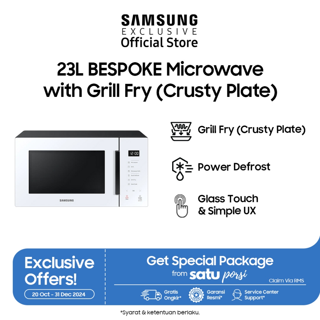 Samsung Microwave Grill BESPOKE 23L | Grill Fry | Quick Defrost | Easy Clean Ceramic | MG23T5068CW
