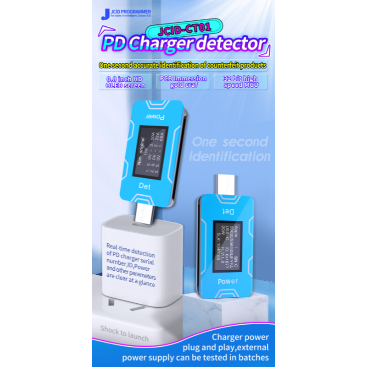 JCID CT01 PD Charger Detector Alat Check Adapter Charger ORIGINAL