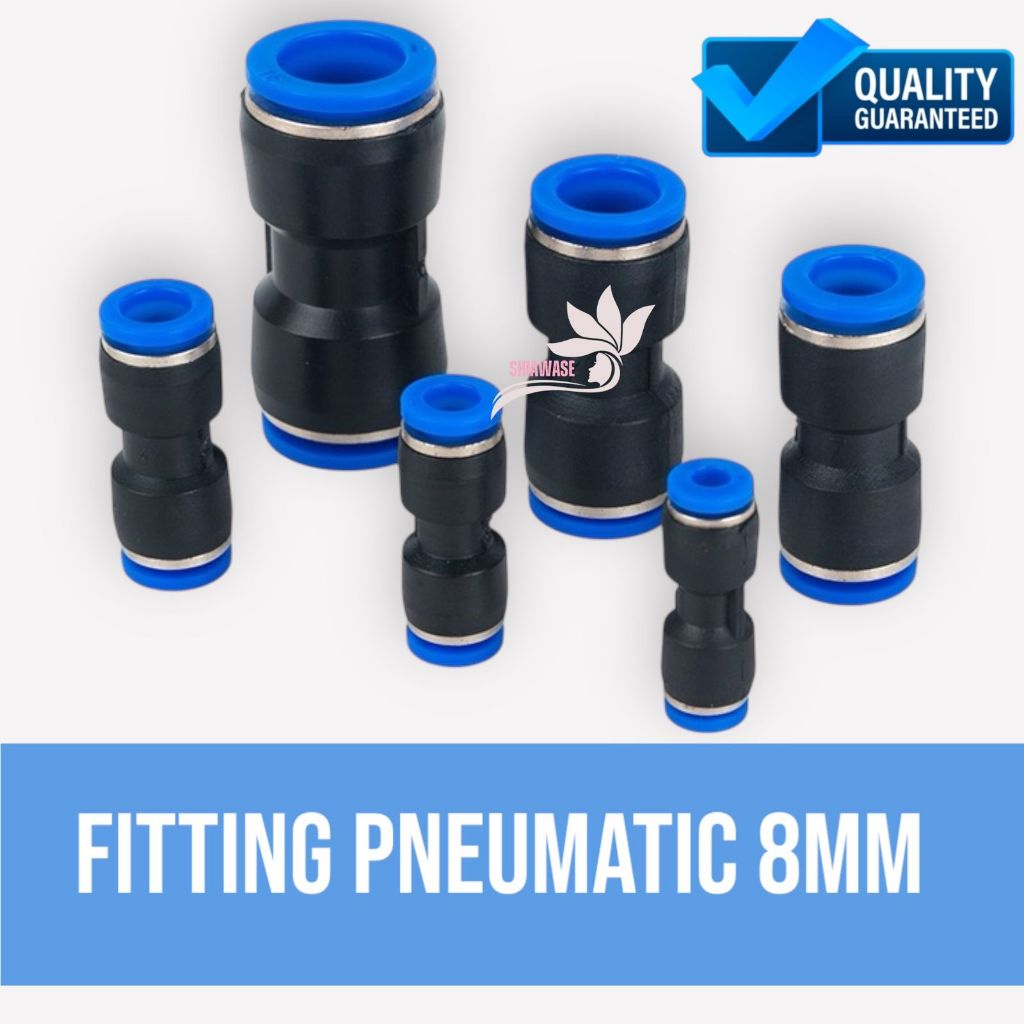 Fitting type PU 8mm Fitting lurus selang ke selang ukuran 8mmx8mm/fitting pneumatic selang angin pu 