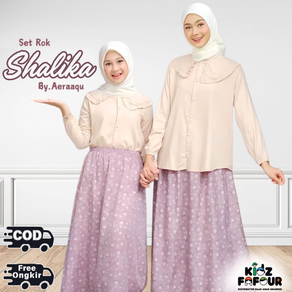 SET SKIRT SHALIKA BY AERAAQU BAJU OUTFIT MUSLIM ANAK REMAJA PEREMPUAN KOREAN STYLE COTTON SHAKILA