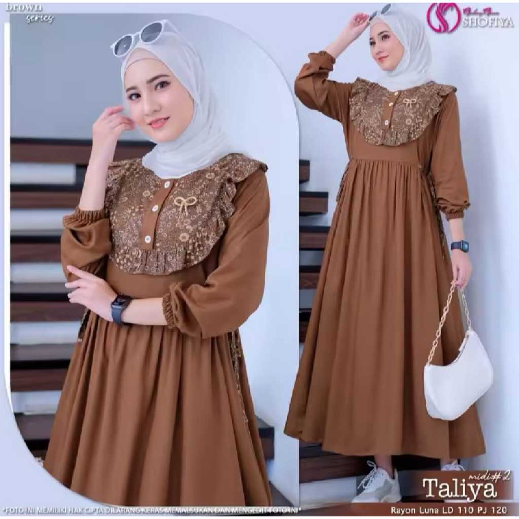 GAMIS MIDI DRESS MOTIF KOMBINASI BUNGA TERBARU RAYON TWILL PREMIUM