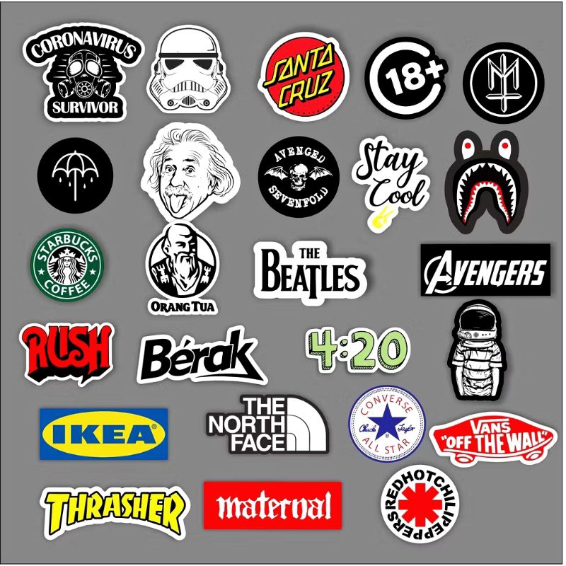 Stiker Sticker Brand Distro pack isi 25 pcs VANGER THE BEATLE BAPE 420 metal rock gaming Champion Ca