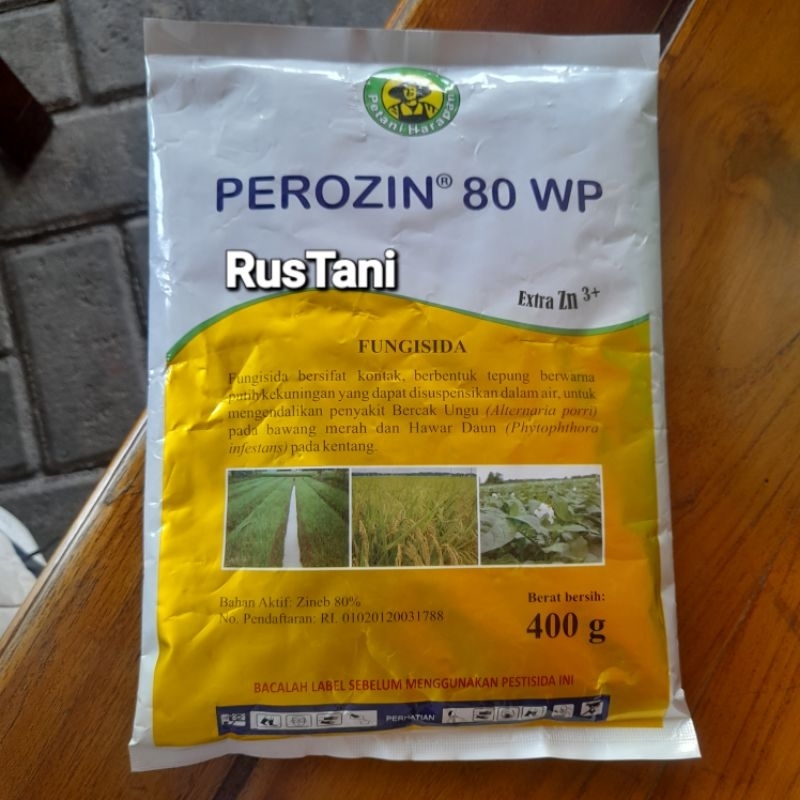 Fungisida kontak PEROZIN 80WP 400gr Bahan aktif : Zineb 80% Extra Zn 3+