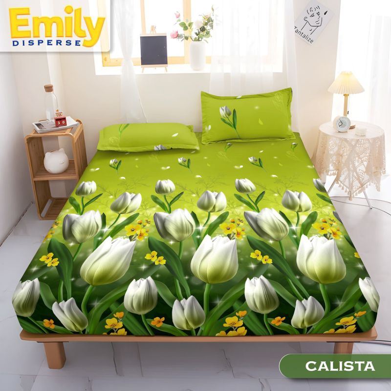 sprei set motif tulip hijau