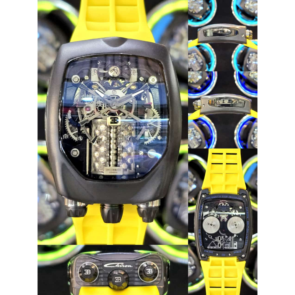 Jam Tangan Jacob & Co Bugatti Chiron Swiss Automatic Yellow Black Dial