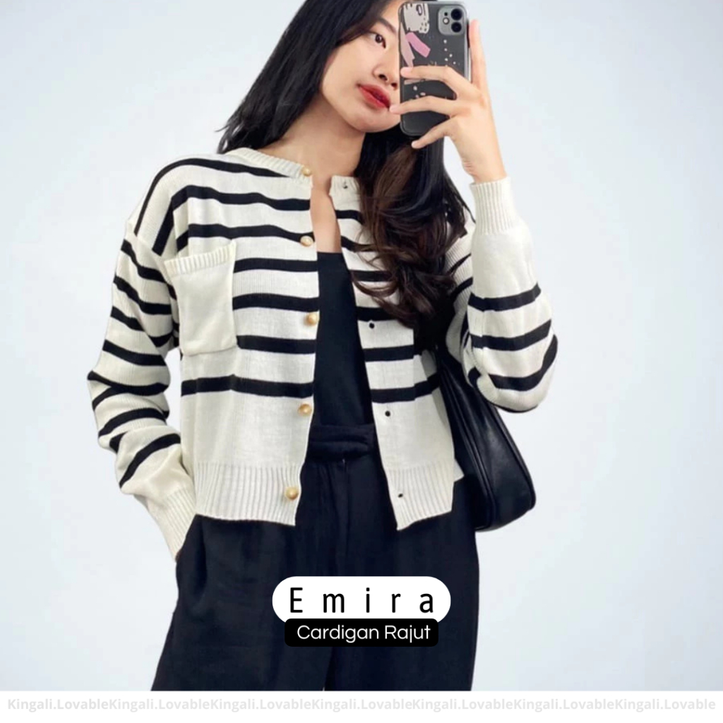 emira cardigan rajut wanita stripe outer rajut gaya korea crop knit sweater gardigan crop top cardin