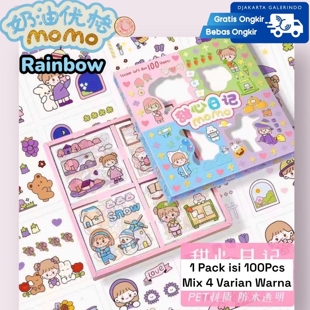

Diskon 5 Terbatas Sticker MOMO Rainbow Mix Warna Original waterproof Stiker Kartun Korea Anti Air Original isi 1pcs A119