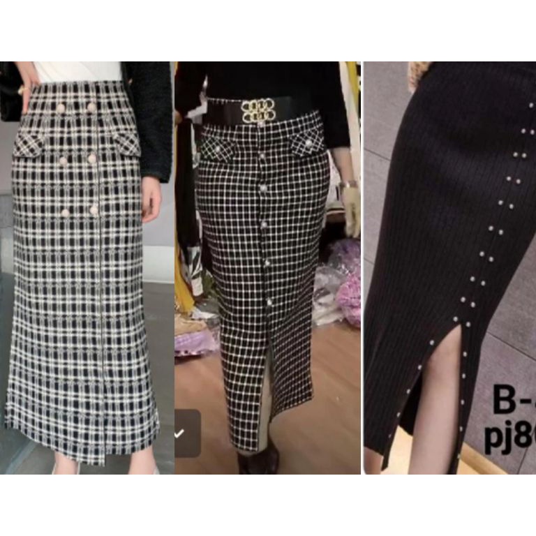 KODE J69W rok rajut span import kancing mutiara fashion terbaru