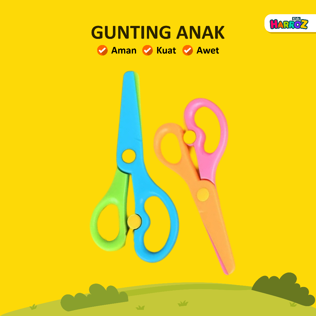 

Gunting Tangan Gunting Kertas Anak Warna Karakter Polos Ujung Bulat Tumpul Safety Plastic Rounded Scissors Kids Safe