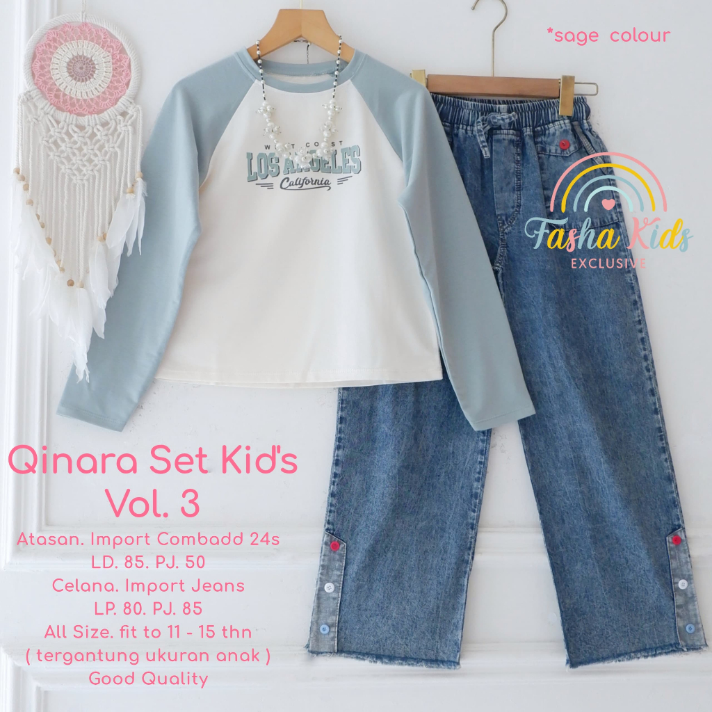[TERMURAH FASHA KIDS]  QINARA 3 SET KIDS SETELAN KAOS CELANA JEANS SET TEEN KIDS PAKAIAN ANAK REMAJA