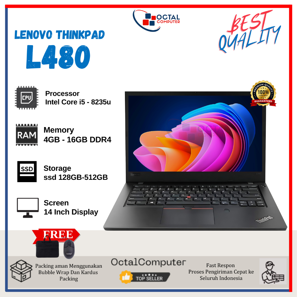 Promo Laptop Lenovo Thinkpad  L440 L450 L460 L470  L480 L490  Core i3/i5/i7 SSD 512GB - Second Murah