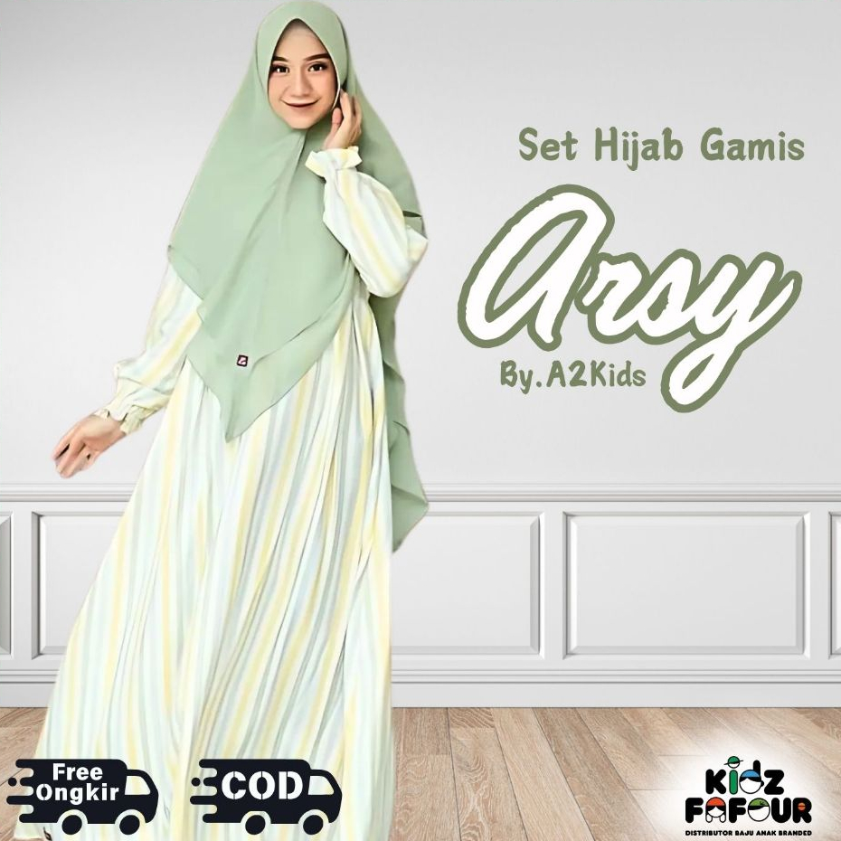 SET HIJAB GAMIS ARSY ORI A2KIDS BAJU MUSLIMAH WANITA DEWASA MOTIF