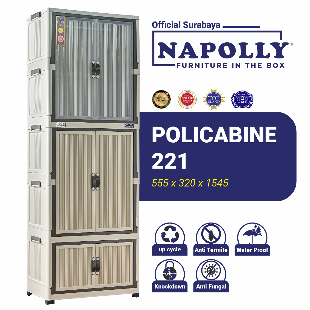 Napolly (Official Surabaya) - Lemari Plastik / Lemari Anak dengan Gantungan dan Rak, Pintu Transpara