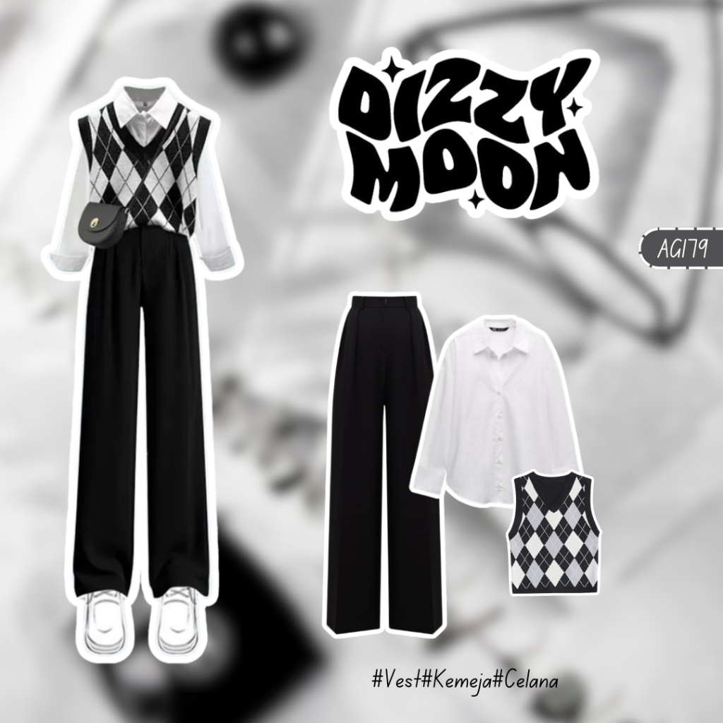 Set Outfit Wanita 3in1 Korean Style Kekinian: Kemeja, Vest Rajut, dan Celana Kulot untuk OOTD Kampus