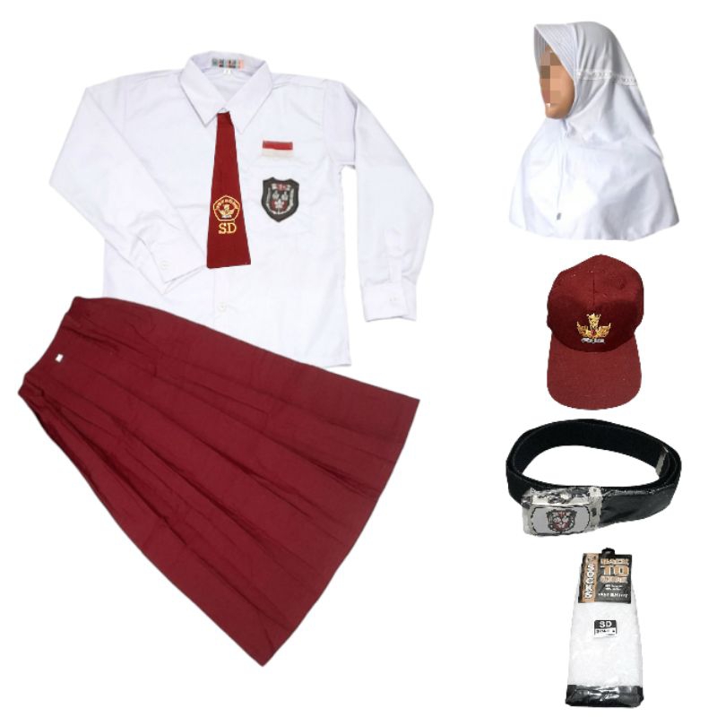 Seragam SD Merah Putih Perempuan Baju Lengan Panjang Rok Panjang