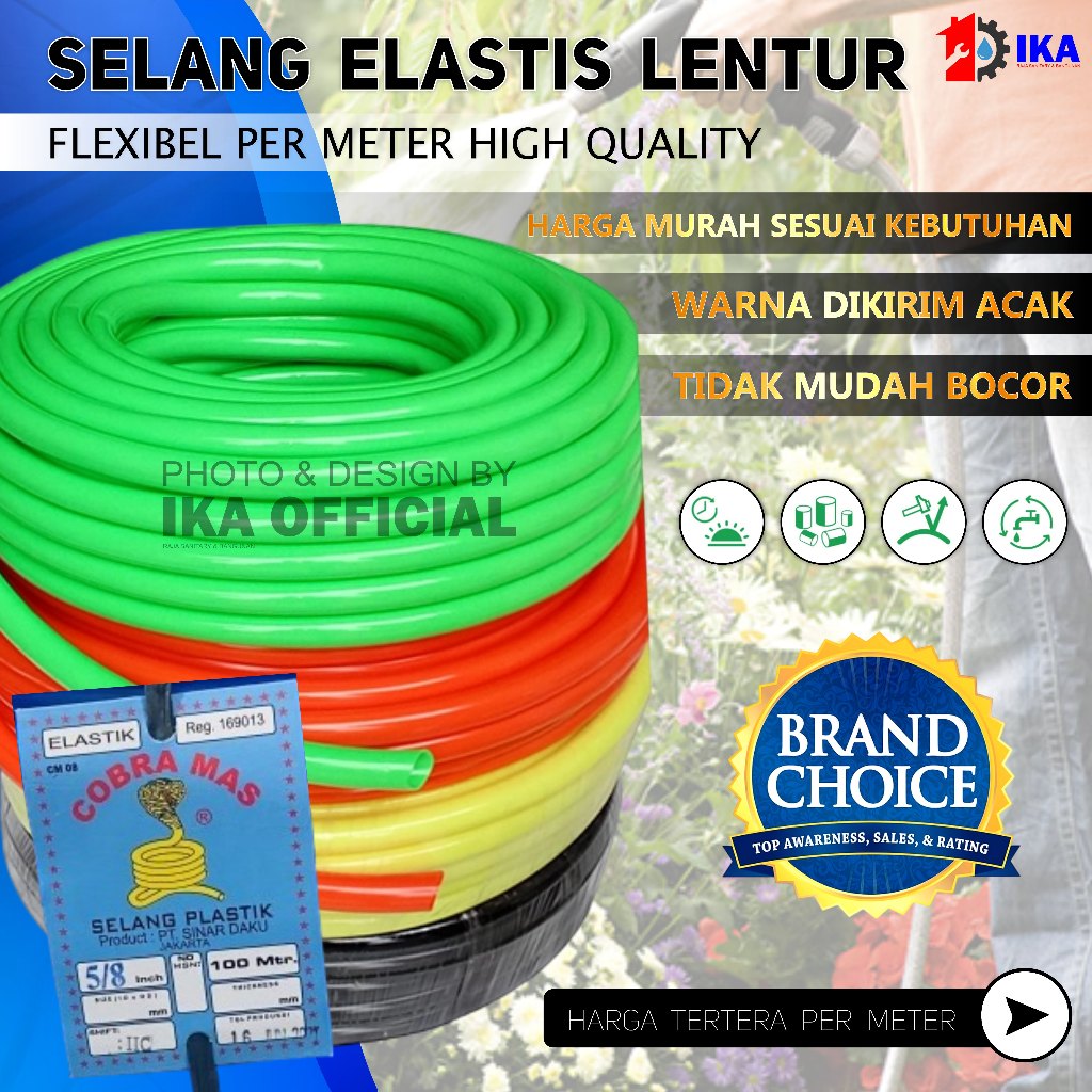 Selang Air 5/8 " Inch Per Meter Kenyal Dan Tebal Selang Air Elastis Stabilo 1/2 inch (jual per meter