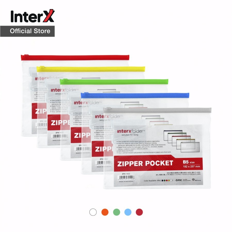 

InterX Zipper Pocket B5 Warna Original (1 PCS) / InterXfolder Dompet Plastik Pelindung Kertas B5 Dengan Retsleting Penutup