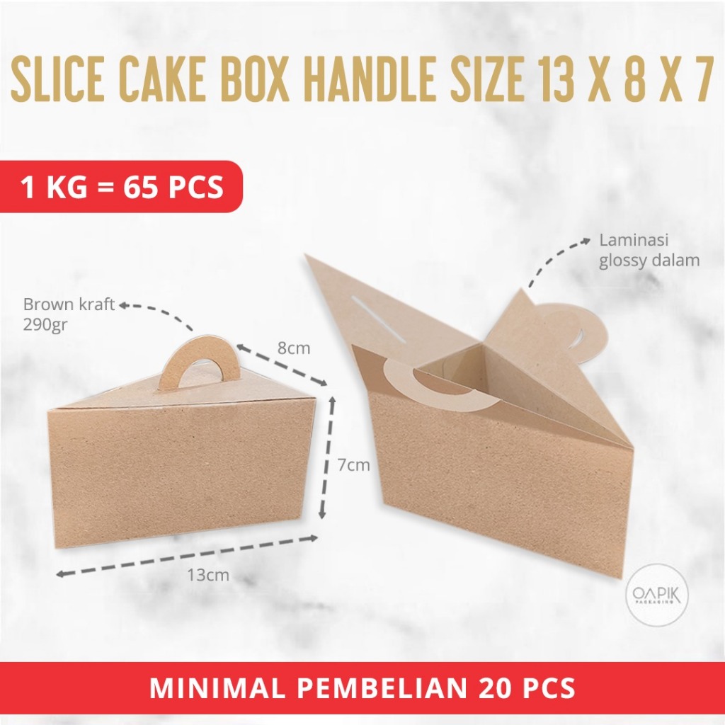 Slice Cake Box Handle 13x8x7, Kemasan Kue, Kemasan Roti, Packaging Kue