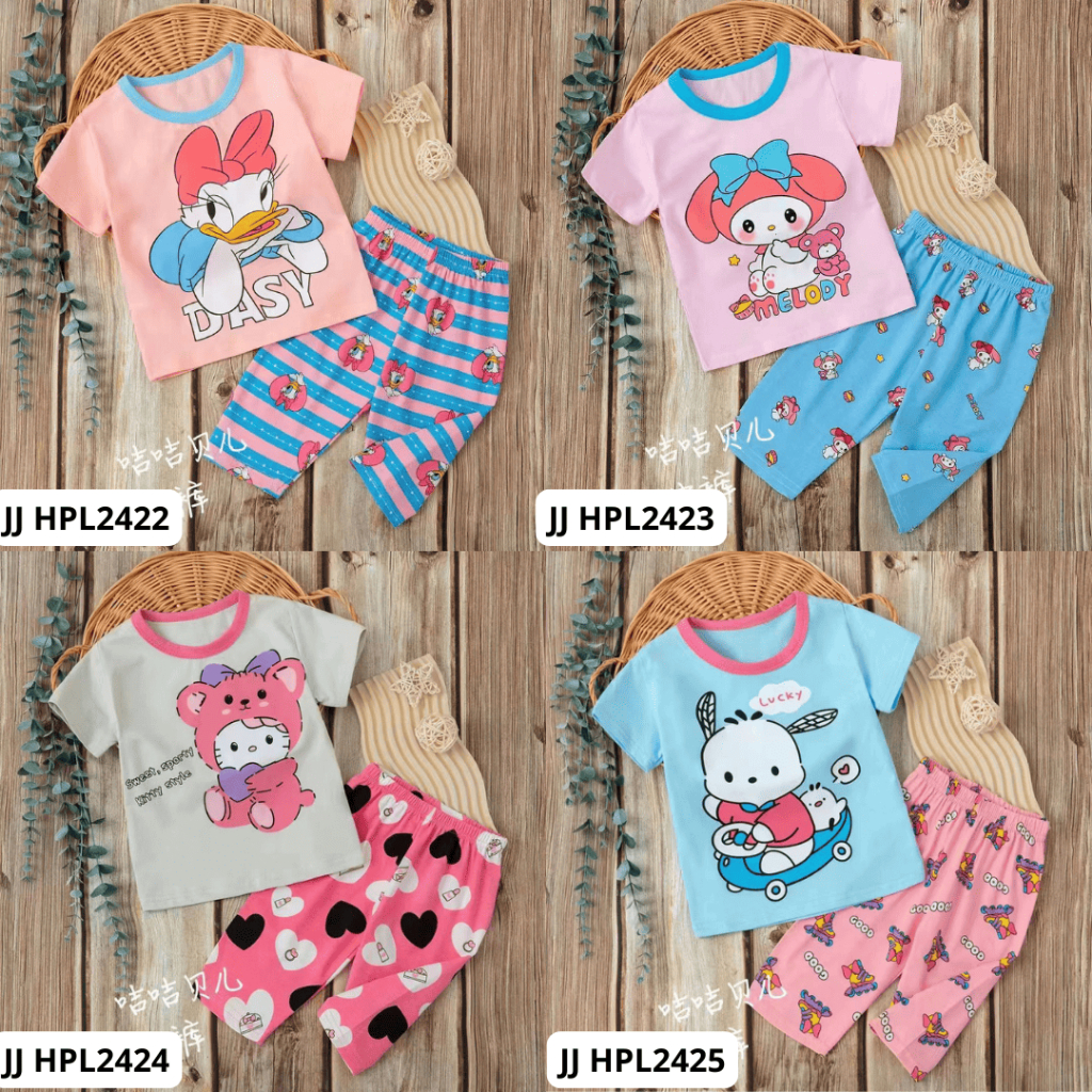 FORSLEEP HPL2301-HPL2304 JIJIBEIER Setelan 1-9T Atasan Lengan Pendek Celana 7/8 Baju Tidur Anak Pere