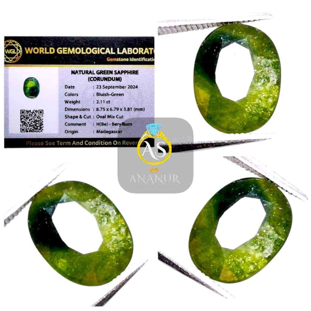 Batu Permata Natural Green Sapphire Corundum Madagascar Plus Memo