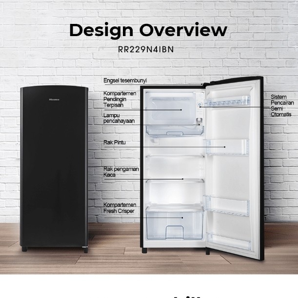 KULKAS 1 PINTU 200L HISENSE RR229D4IBN ONLY JABODETABEK