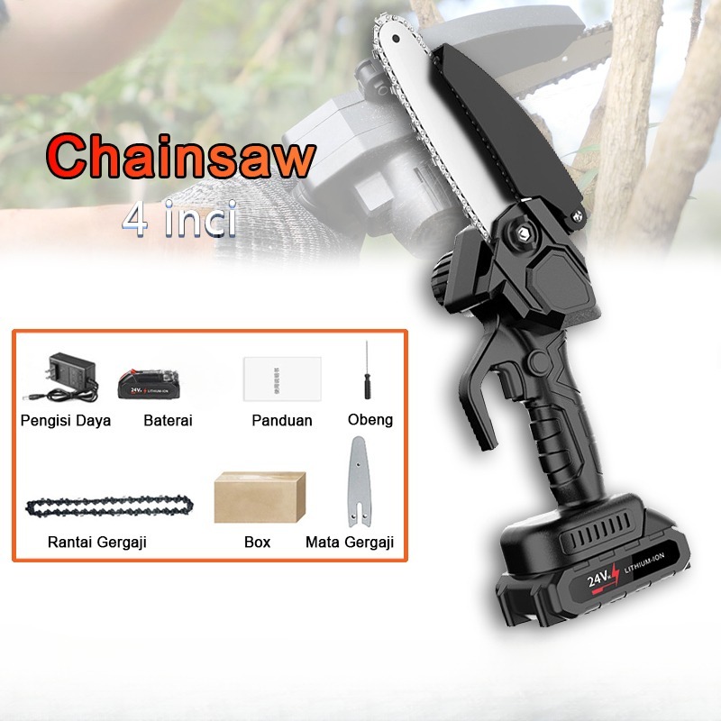 Mesin Chainsaw 4 Inch Cordless Chainsaw 24V Gergaji Baterai Gergaji Rantai Elektrik Mini  baterai Ge