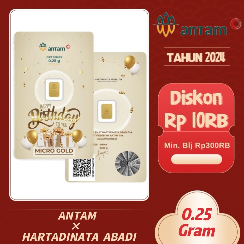 Antam Micro Gold 0.25 Gram Gold Bar Hartadinata x Antam Logam Mulia LM Gift Series 0.25 gr Bday Ball