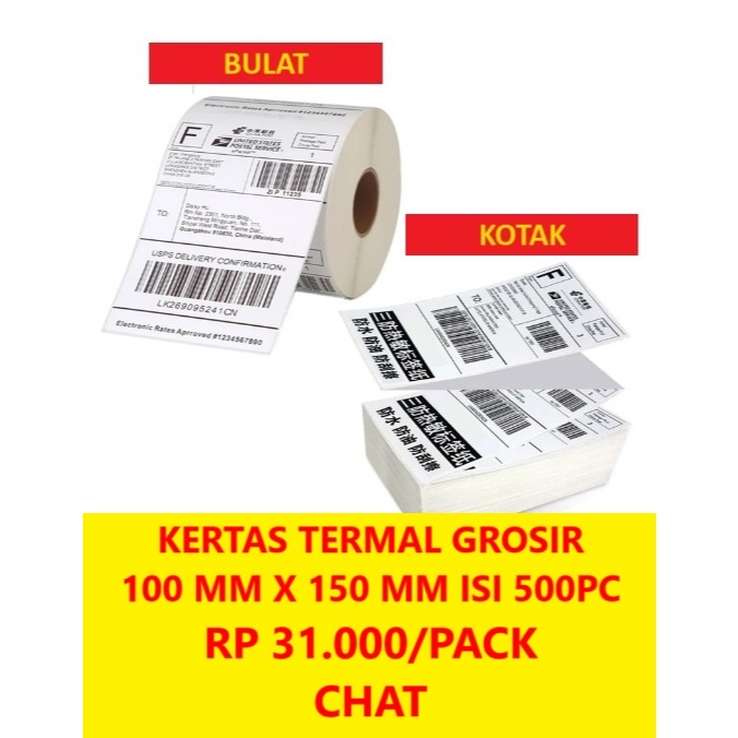 

thermal 100 x 150 500pcs / Label stiker Thermal 100x150mm Waterproof / Sticker Label Continuous / Label Kertas Isi 500pcs Tidak Luntur Lem Kuat Grosir