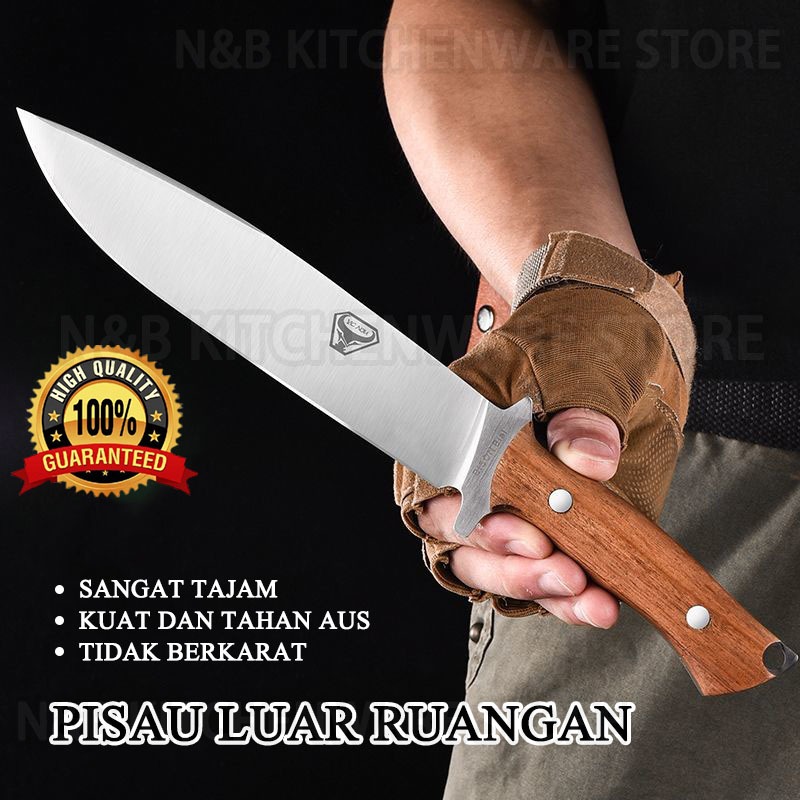 Pisau Berburu Gagang Kayu Stainless Steel (Untuk Berburu) Pedang Pendek