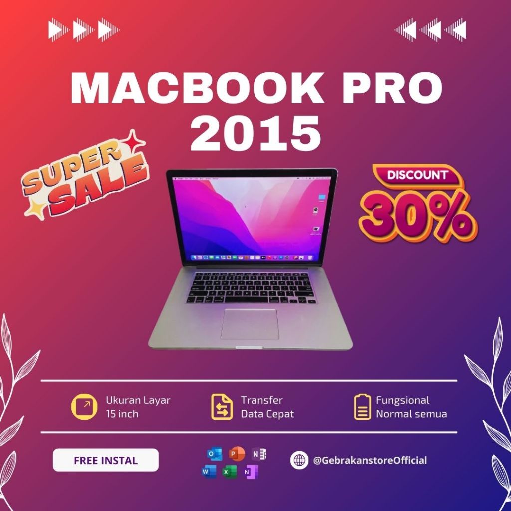 macbook pro retina 2015 15 inch Ram 16 GB SSD 128/256/512 GB