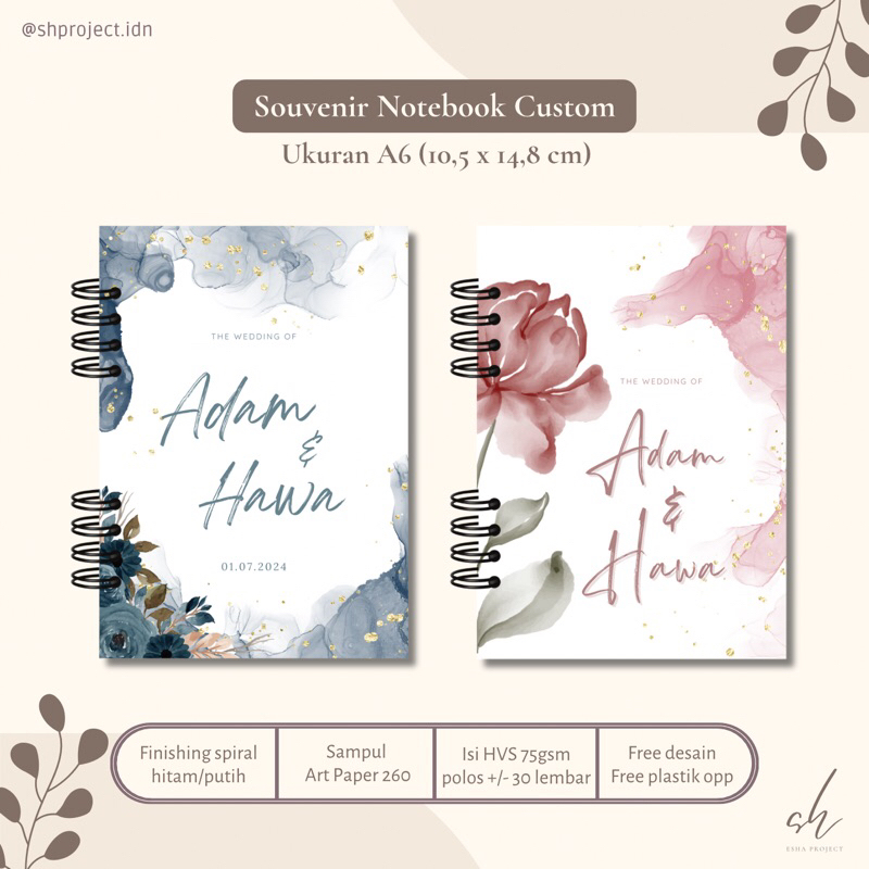 

NOTEBOOK CUSTOM A6 / SOUVENIR PERNIKAHAN / SEMINAR