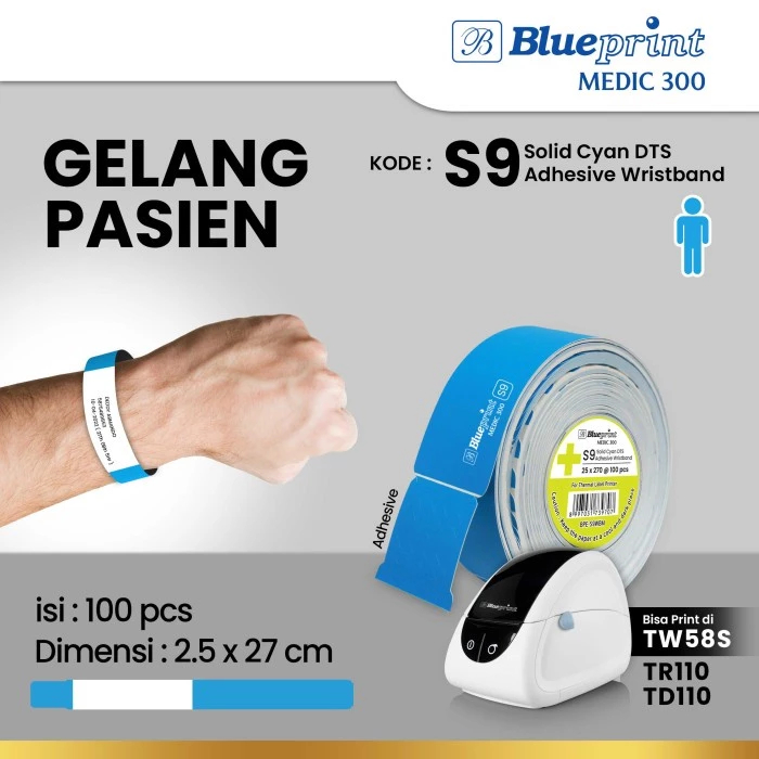 

Blueprint - Gelang Pasien Rumah Sakit 25x270mm Medic 300 - S9 Solid Cyan