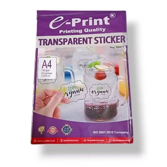 

[ 1 pak] kertas stiker transparant e-print A4 150 gsm ( 10 lembar)