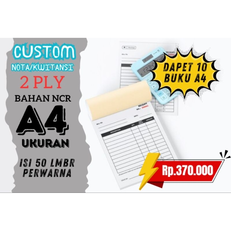 

Custom Nota/invoice 2 ply uk. A4, dapet 10 buku