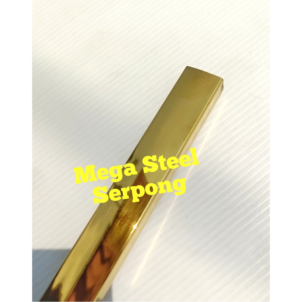 Hollow Pipa kotak Stainless GOLD MIRROR 10x20 mm, Tebal 0.8 mm