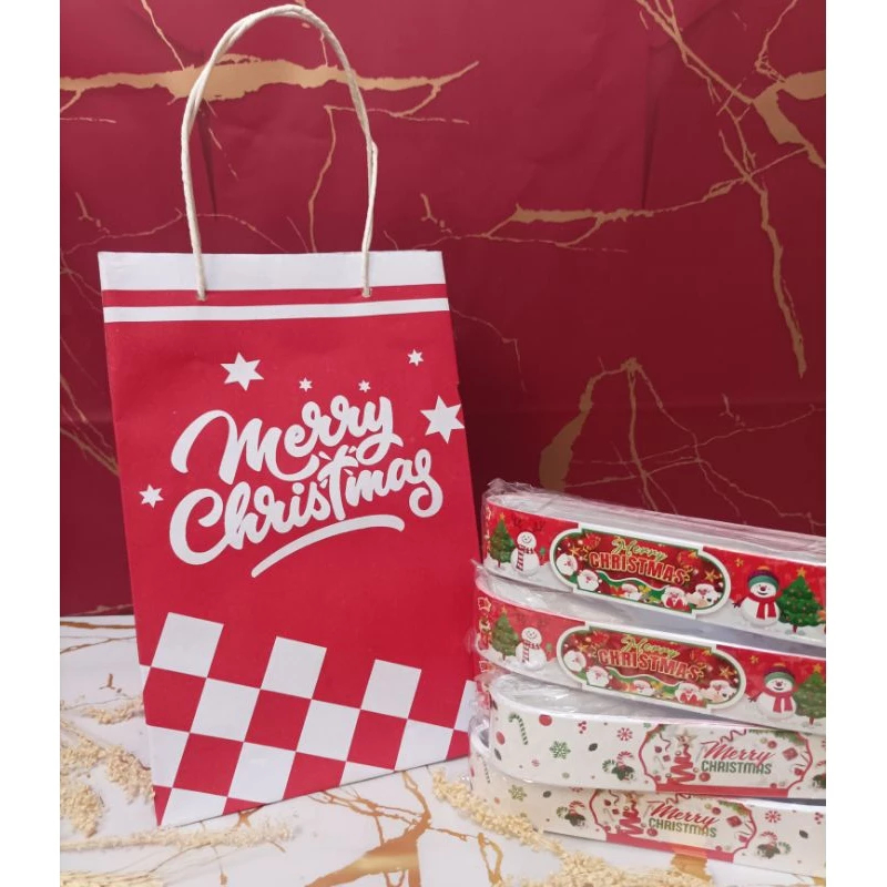 

10 Pcs Paper Bag Hampers Natal Packaging Souvenir Christmas Ukuran 16 x 16 x 25cm