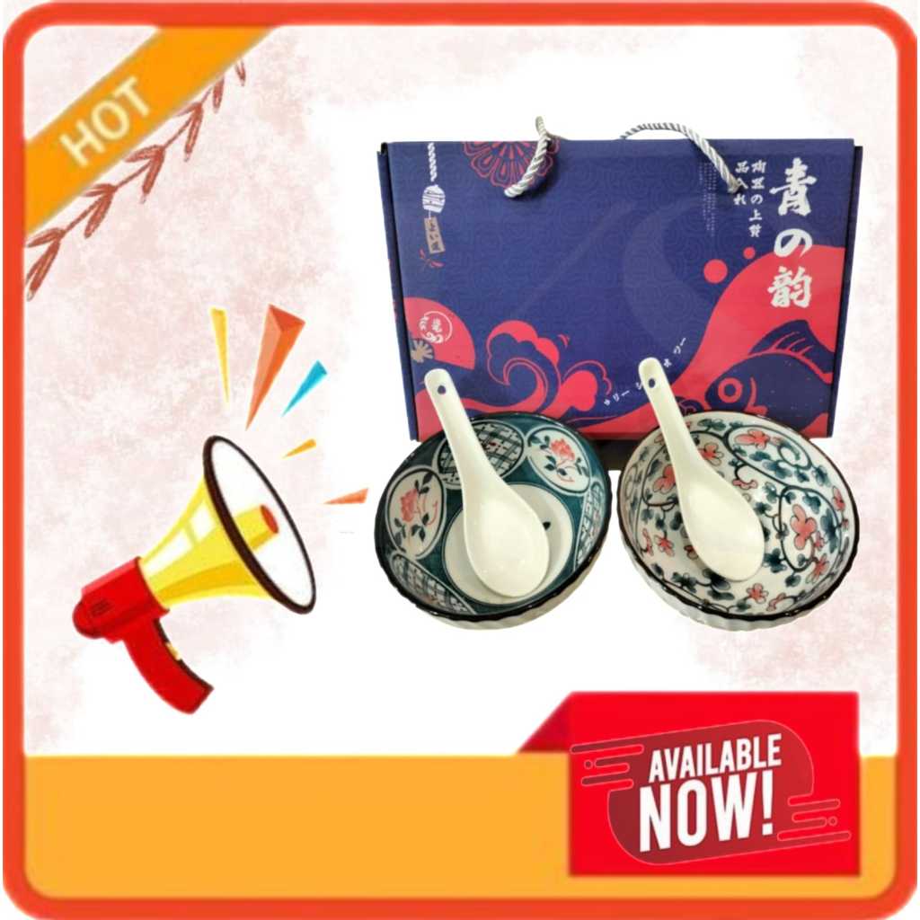 Mangkok Makan  Korea Set Keramik Bermotif Porcelain Biru