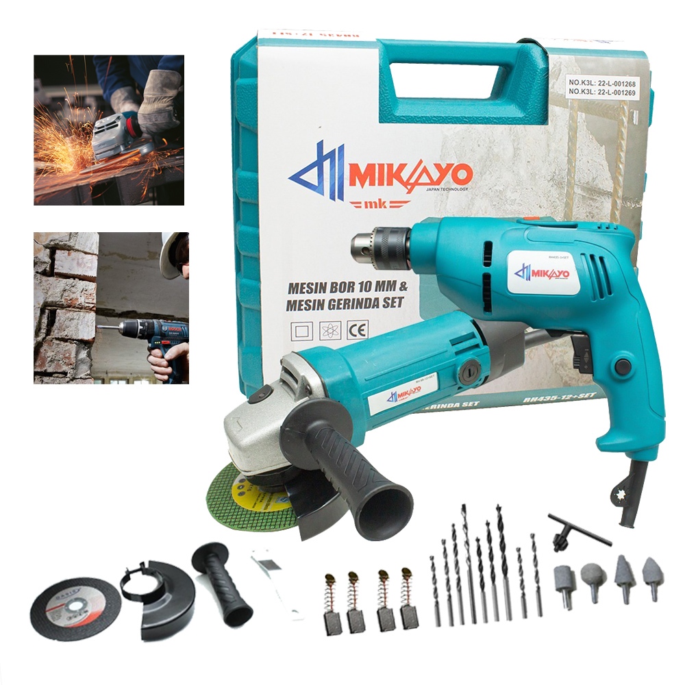 PAKET 2 ITEM MESIN BOR 10MM + MESIN GERINDA 4" PAKET TUKANG HEMAT PRAKTIS BOR GERINDA SET KOPER FF02