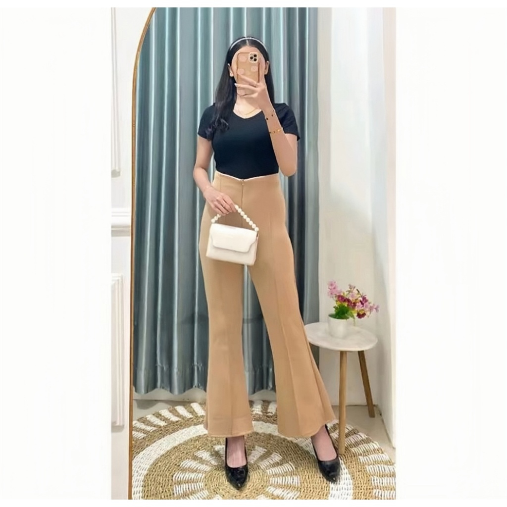 Celana Panjang Cutbray Haigwaits - Celana Scuba Cutbray Haigwaist Premium - Celana Kulot Wanita Scub