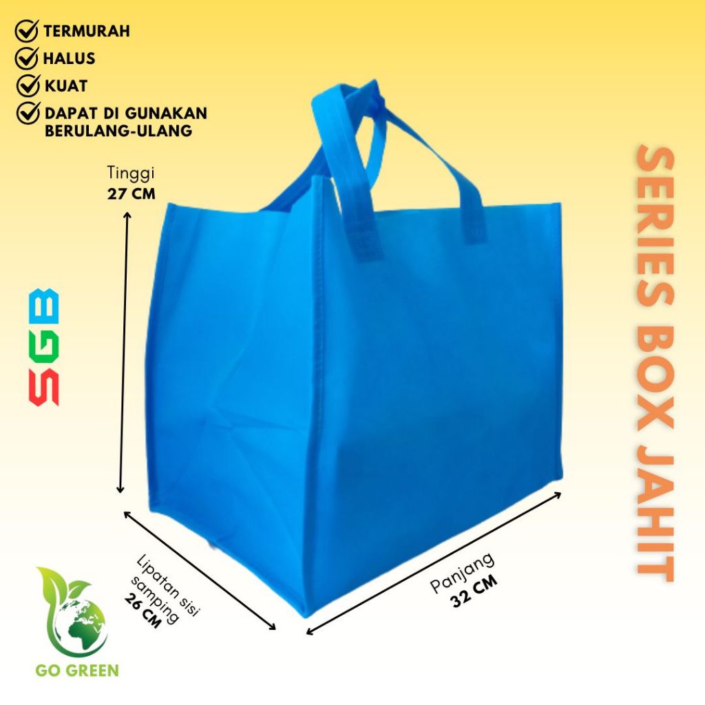 

Tas spunbond Model box Jahit 32x26x27 harga per LUSIN / Goodie Bag Besek