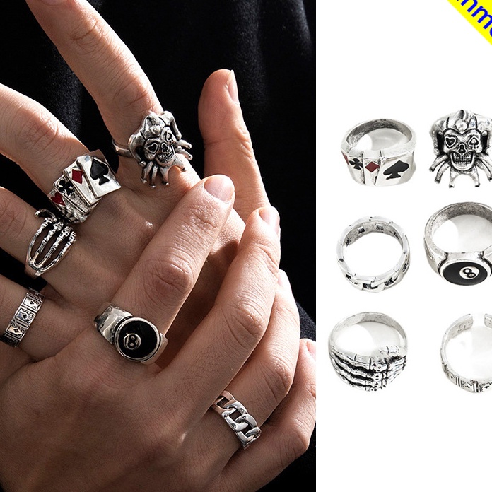 HOT PRODUCT 6pcsSet Cincin Unisex Punk Knuckle Desain Ukiran Geometri Bahan Metal Perak Emas Retro H