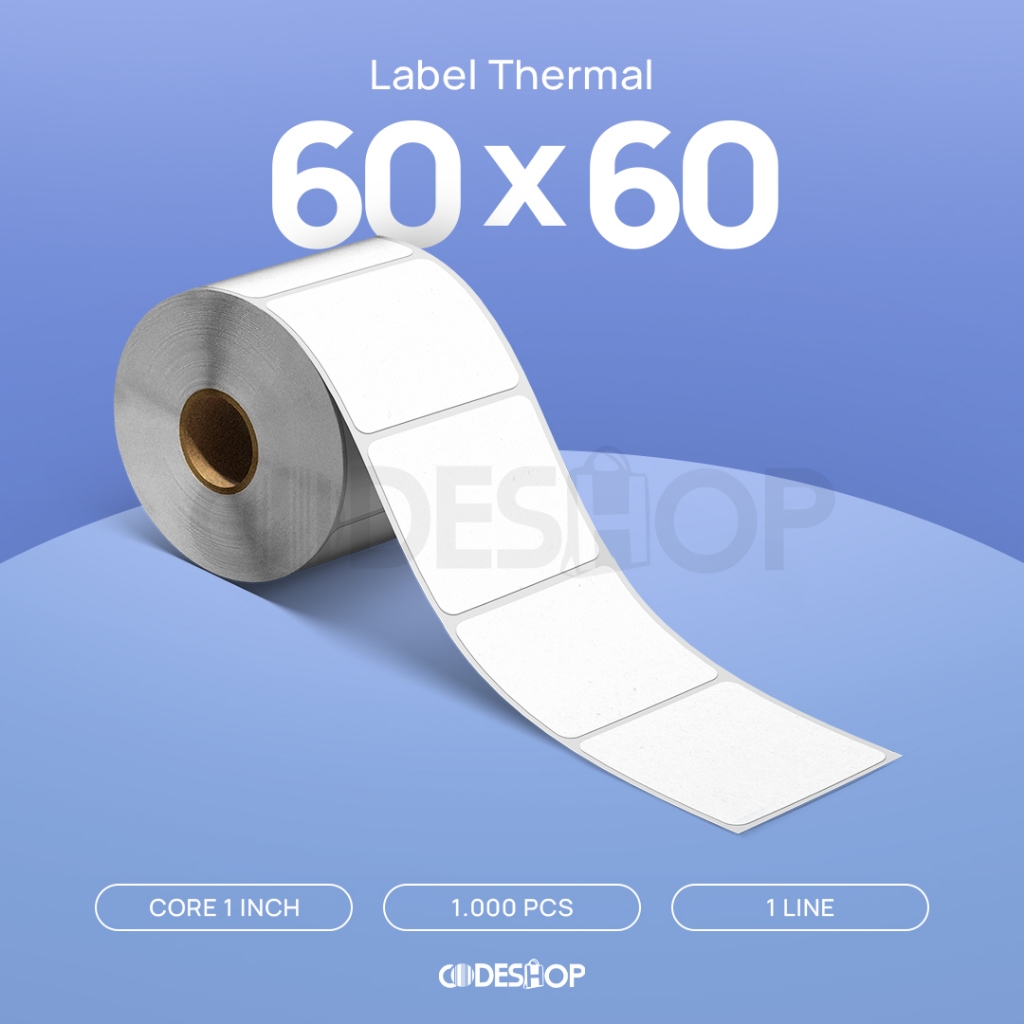 

Stiker Label Thermal 60x60 mm Codeshop Premium 1 Line Core 1 Inch Isi 1000 Pcs Printer Barcode Barang Termal Persegi Kotak