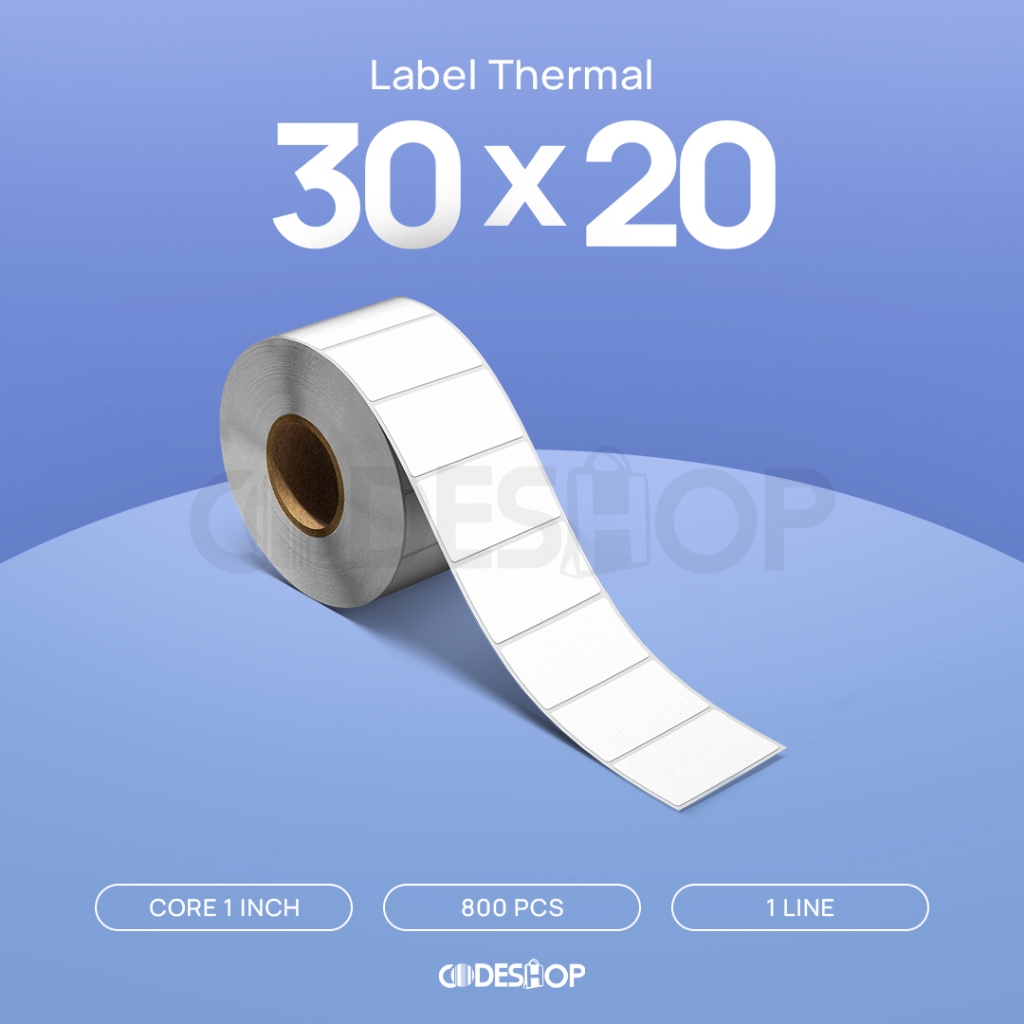 

Stiker Label Thermal 30x20 mm Codeshop Premium 1 Line Core 1 Inch Isi 800 Pcs Printer Barcode Barang Termal