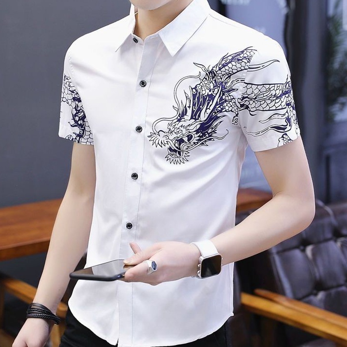 KaosKemejaPriaNaga Shirt Mens ShortSleeved Dragon Pattern Top