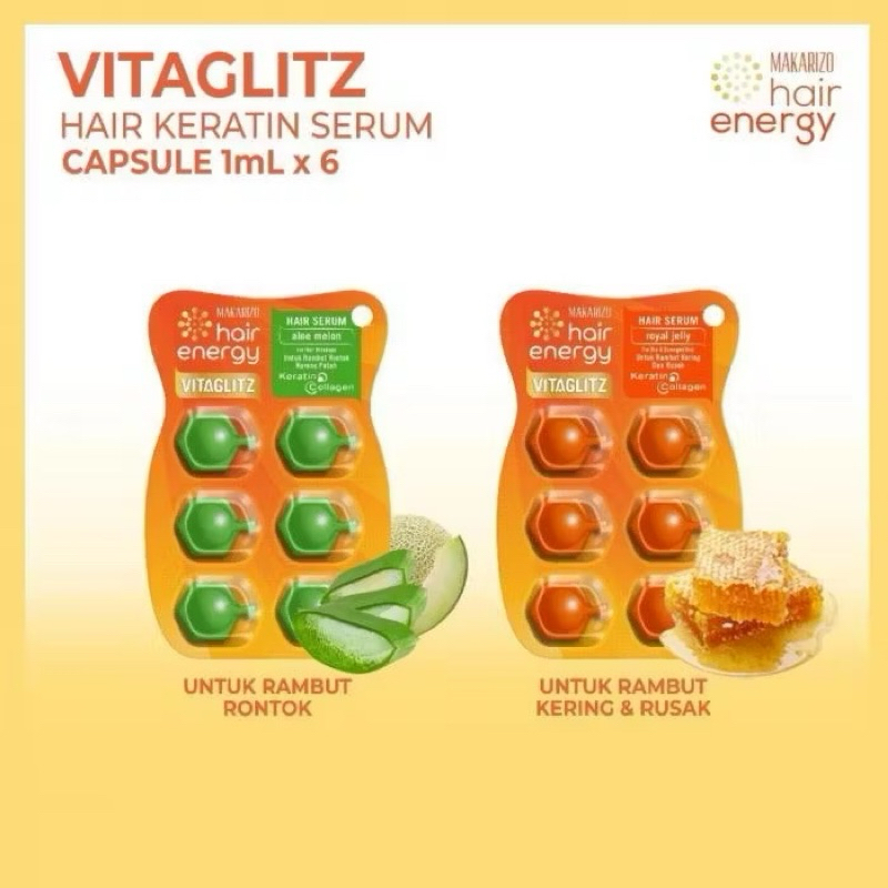 MAKARIZO vitaglitz hair keratin serum || makarizo vitamin rambut (6 butir)