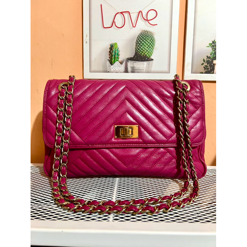 Tas Sisley rantai kulit asli pink nego