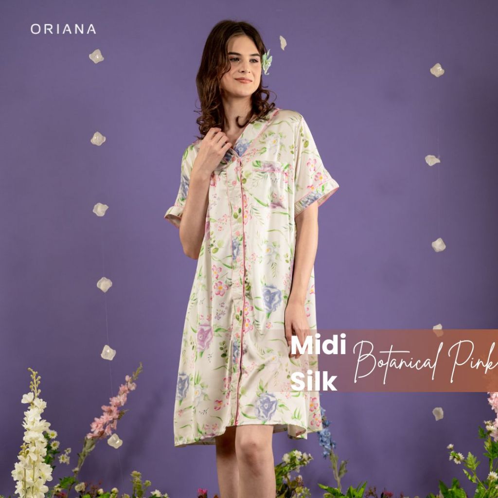 Daster Jumbo Oriana Midi Dress Pillow Silk Botanical Series | Daster Busui