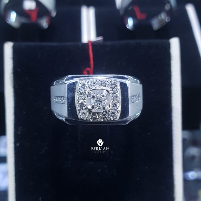 Cincin Lelaki Pria Perak Palladium Berlian Asli Natural Diamond