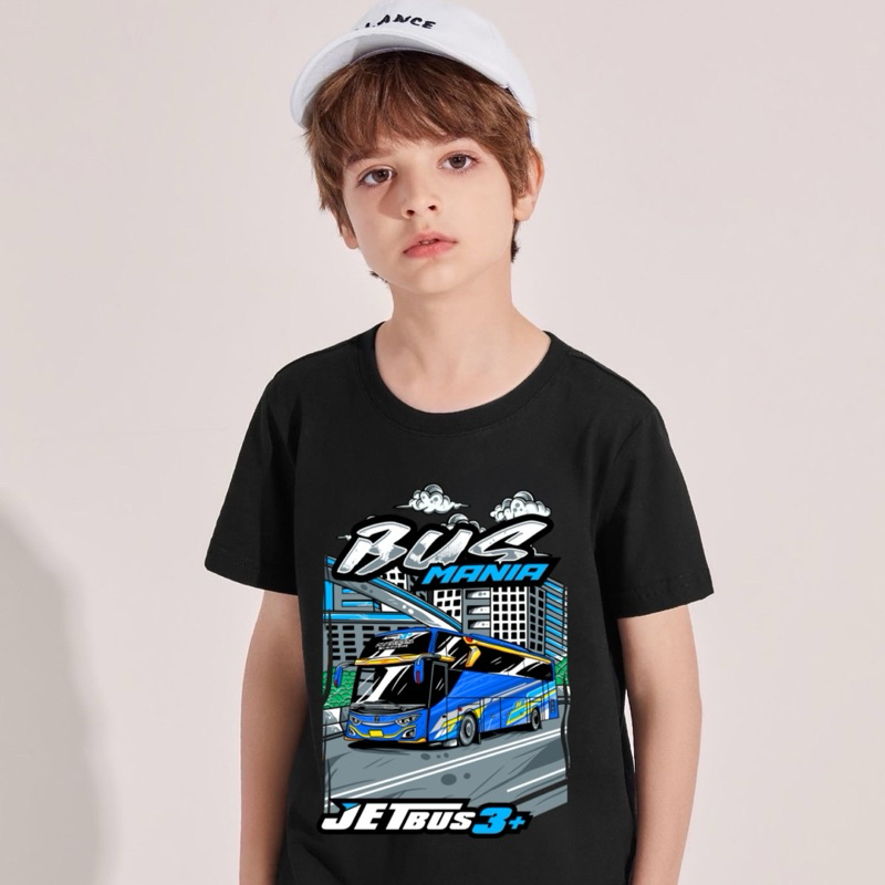 Kaos Anak Bus Mania Jet Bus 3+ Baju Atasan Anak Distro Cotton Combed 30s